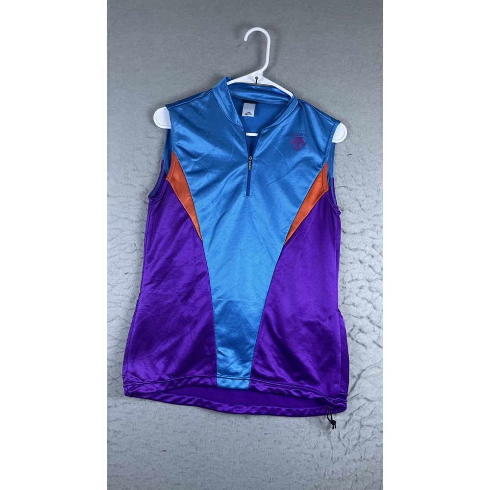 Descente Cycling Vest Mens Medium Blue Purple 1/4 Zip Made Japan Wind Bike